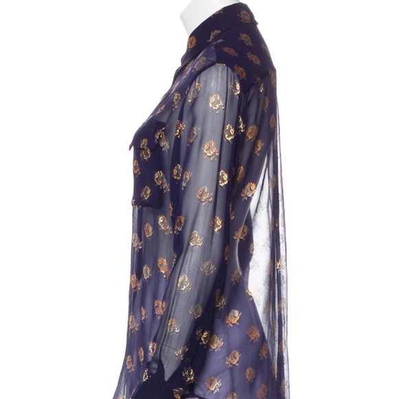 Equipment Metallic Navy & Gold 100% Silk Shirt - Picture 2 of 6